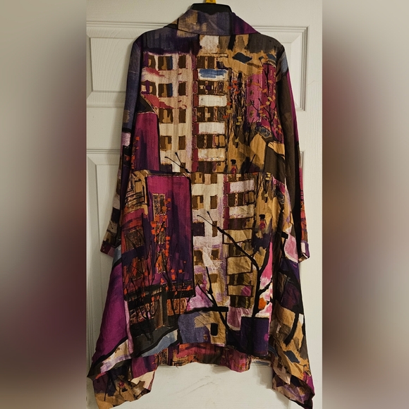 ANEA. A Women's Magenta Tan Black Waterfall Cardigan SIZE MEDIUM Pre-Owned - Picture 2 of 6